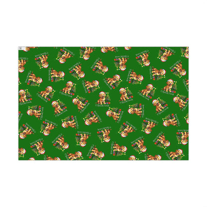 Christmas Puppy Gift Wrap Paper - Green Holiday Dog Wrapping Paper