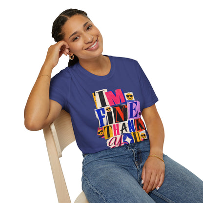 T-Shirt — "I'M FINE, THANK YOU" Retro Collage Graphic Tee