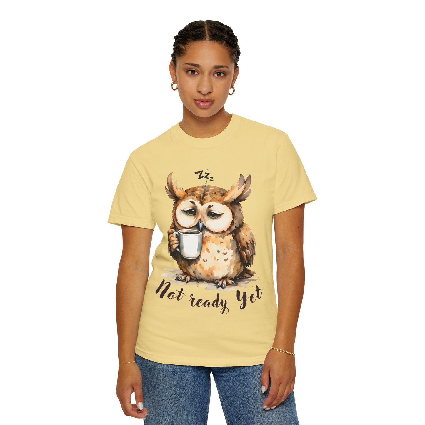 Not Ready Yet Owl T-Shirt — Cute Sleepy Owl Coffee Tee