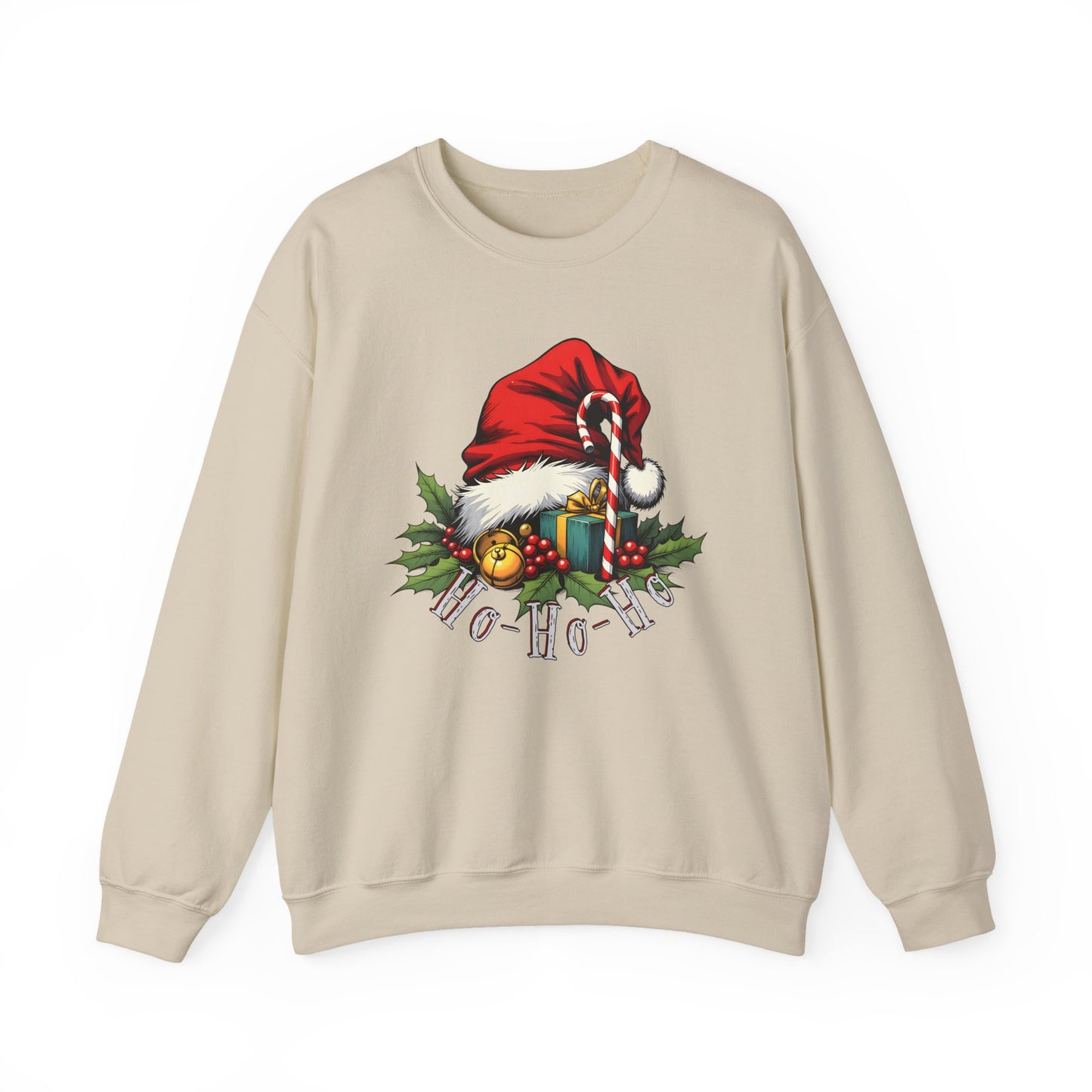 Christmas Sweatshirt - 'Ho-Ho-Ho' Santa Hat & Holly Holiday Crewneck