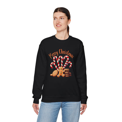 Christmas Candy Canes Crewneck Sweatshirt — "Merry Christmas" Gingerbread Holiday Sweater