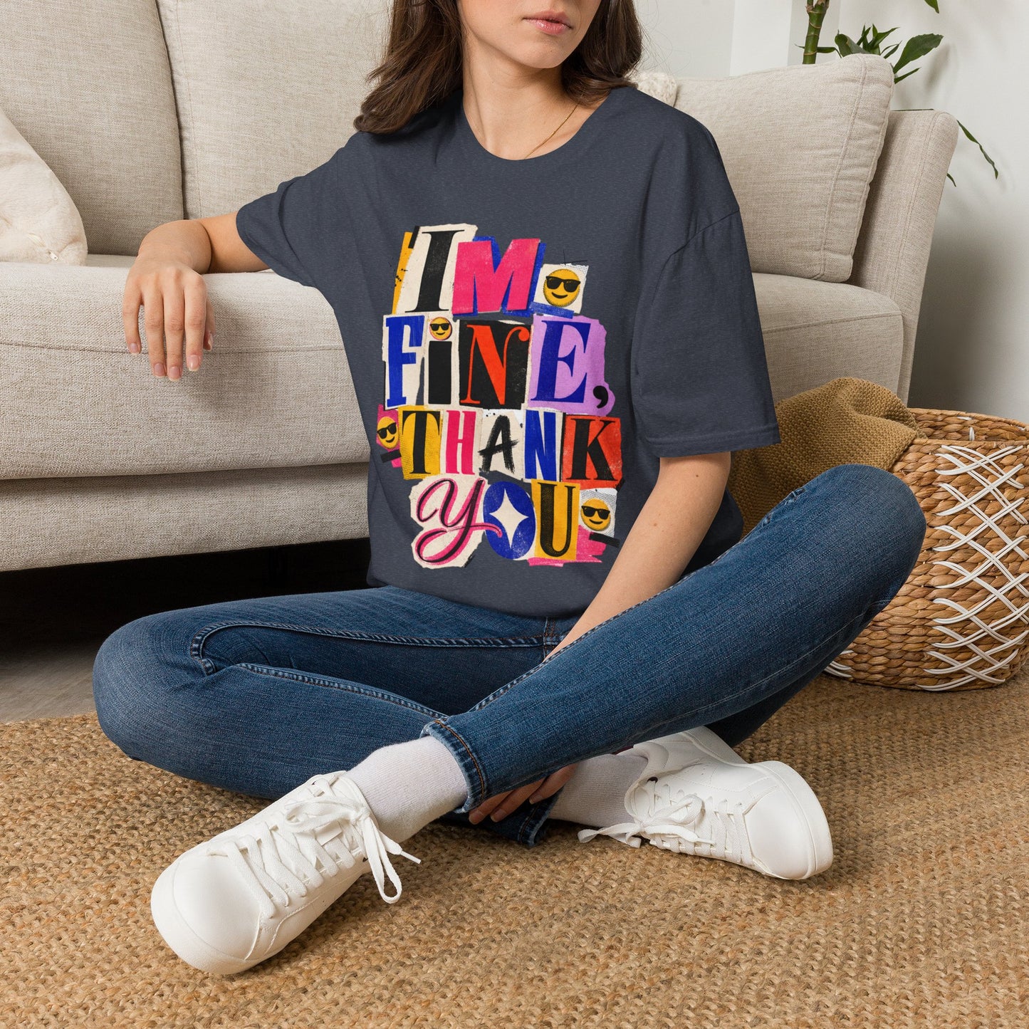 T-Shirt — "I'M FINE, THANK YOU" Retro Collage Graphic Tee