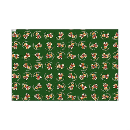Christmas Corgi Gift Wrap Paper – Green Holiday Wrapping Sheets with Cute Dog Pattern