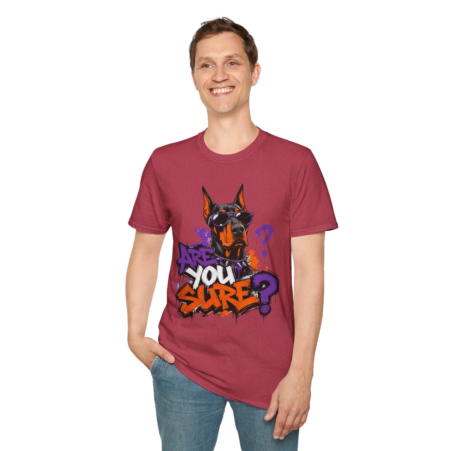 Doberman Graffiti T-Shirt — "You Sure?" Street Art Dog Tee