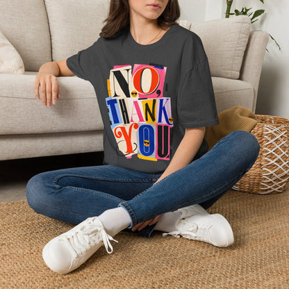 No, Thank You Graphic Tee — Colorful Bold Lettering T‑Shirt