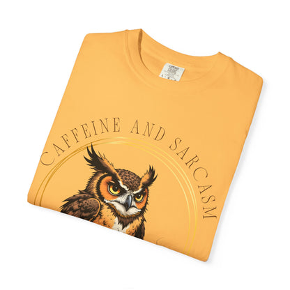 Coffee & Sarcasm Owl T-Shirt — "My Survival Kit" Graphic Tee