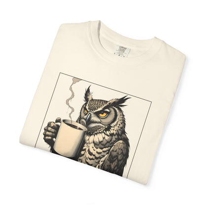 Coffee First Owl T-Shirt — Coffee Lover Graphic Tee