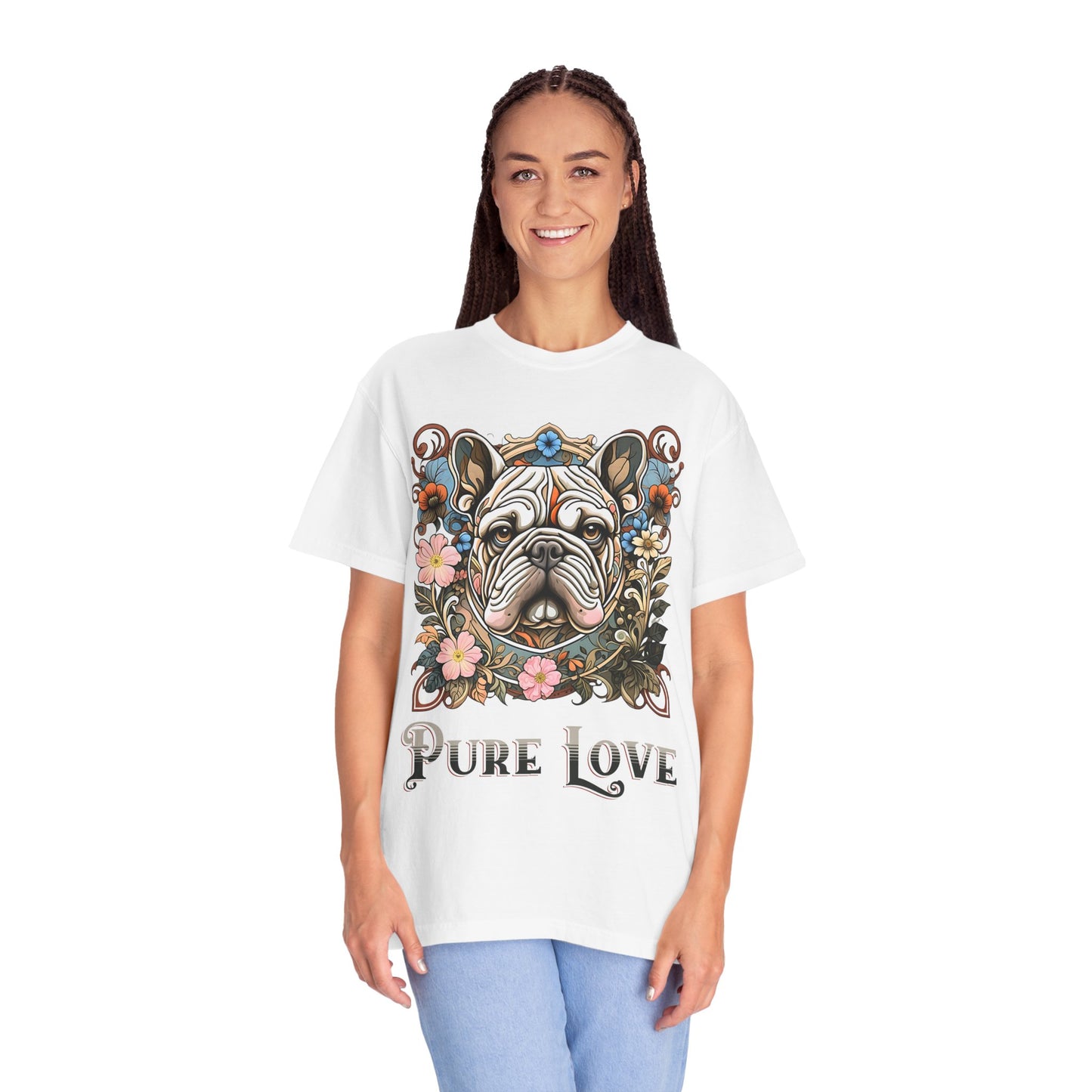 Pure Love French Bulldog T-Shirt | Garment-Dyed Unisex Tee for Dog Lovers