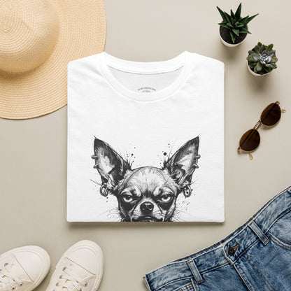 Chihuahua Portrait T‑Shirt — Expressive Black & White Dog Art Tee