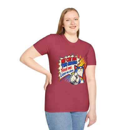Cat T-Shirt — "My Cat Has Two Moods: Feed Me, Leave Me Alone" Funny Retro Comic Tee