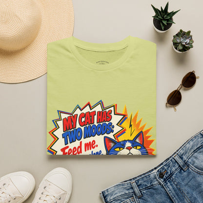 Cat T-Shirt — "My Cat Has Two Moods: Feed Me, Leave Me Alone" Funny Retro Comic Tee