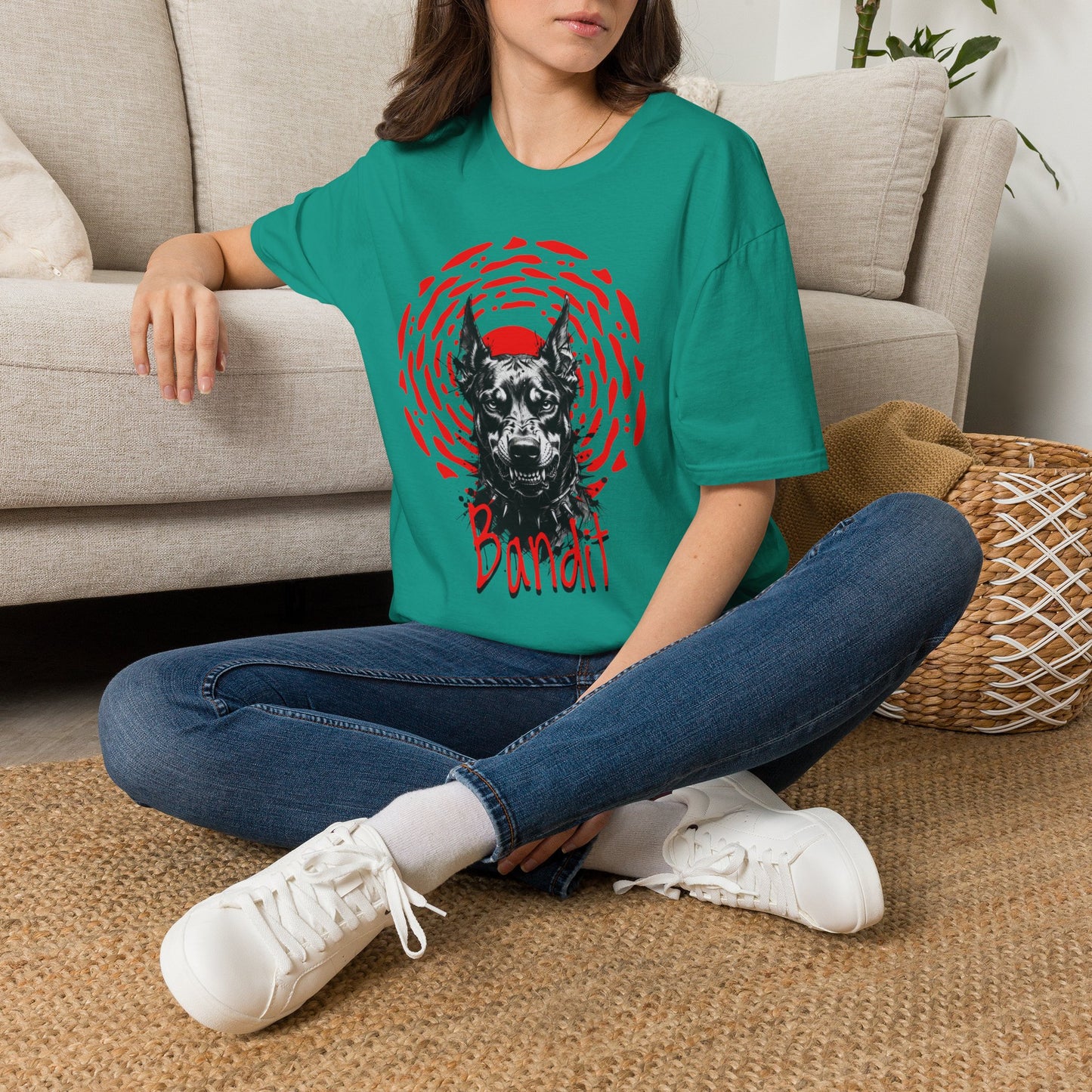 Doberman Graphic T-Shirt — Red Halo 'Bandit' Design