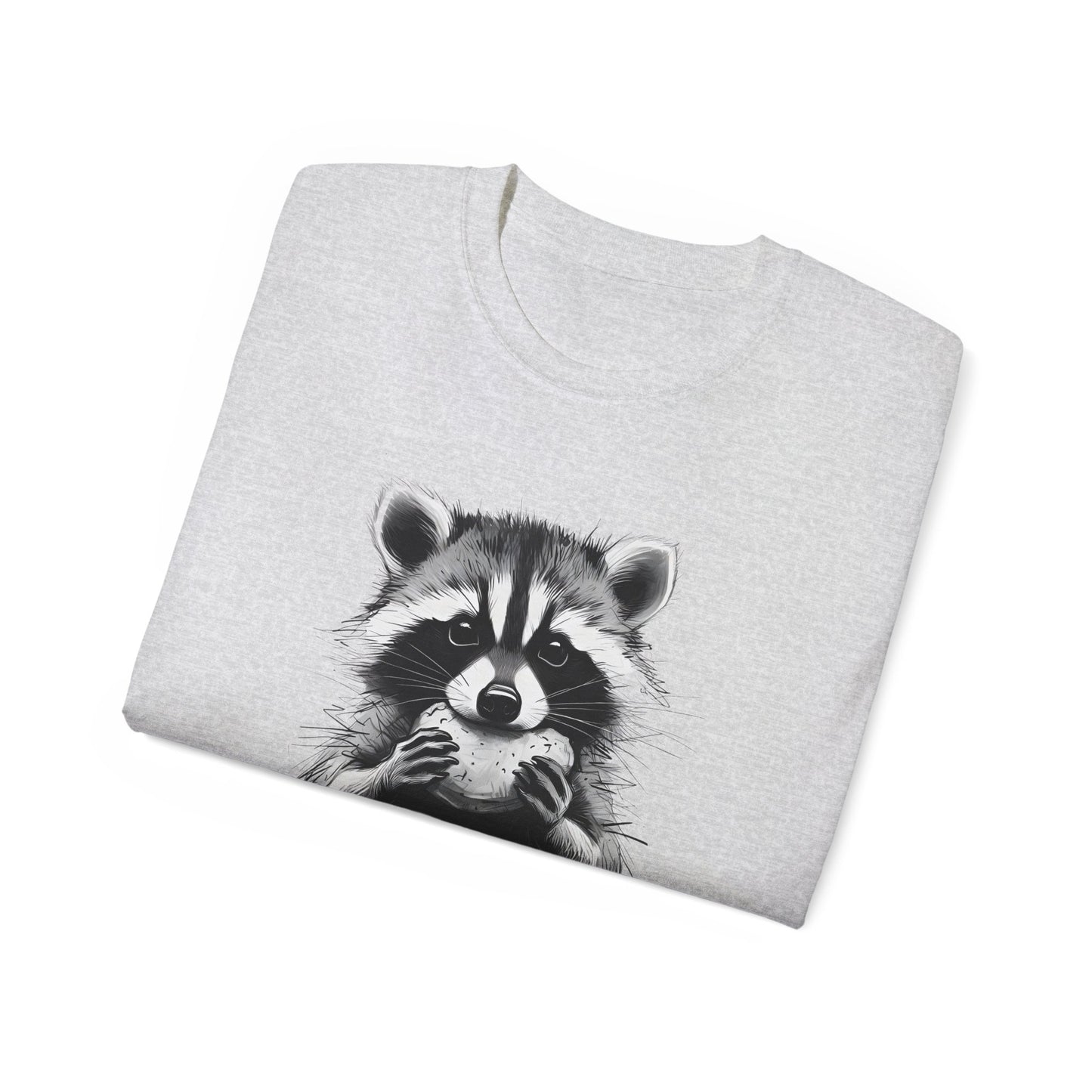 Raccoon Sketch Tee — Cute Black & White Wildlife Graphic T-Shirt