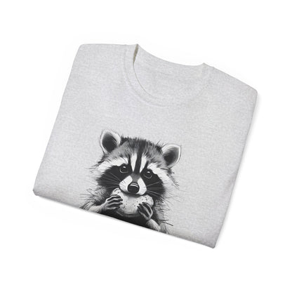 Raccoon Sketch Tee — Cute Black & White Wildlife Graphic T-Shirt