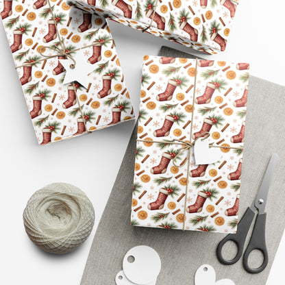 Christmas Stocking & Orange Slice Gift Wrap Paper - Holiday Wrapping Roll