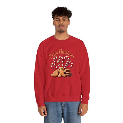 Christmas Candy Canes Crewneck Sweatshirt — "Merry Christmas" Gingerbread Holiday Sweater