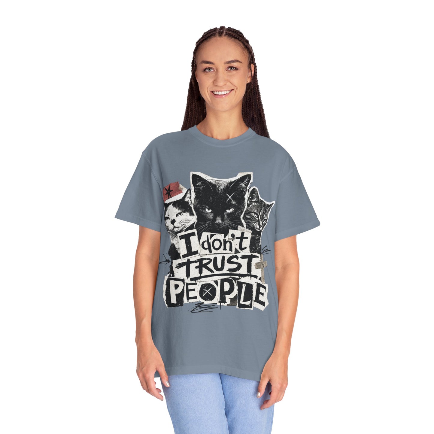 I Don’t Trust People Cat T-Shirt — Grunge Graphic Tee for Cat Lovers