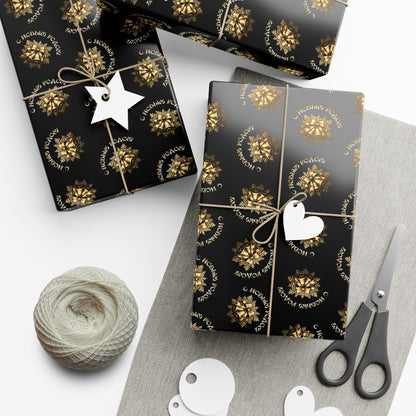 Gift Wrap Paper — Elegant Black & Gold Floral Holiday Wrapping Sheets