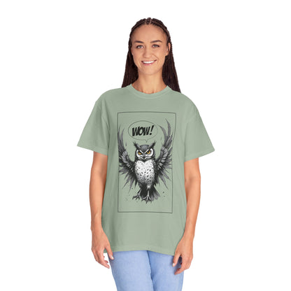 Owl Graphic T-Shirt — 'WOW!' Illustrated Night Owl Tee