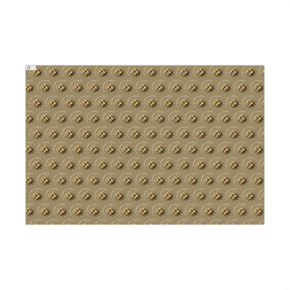 Wrapping Paper - Neutral Kraft Gold Bow Pattern Holiday Gift Wrap