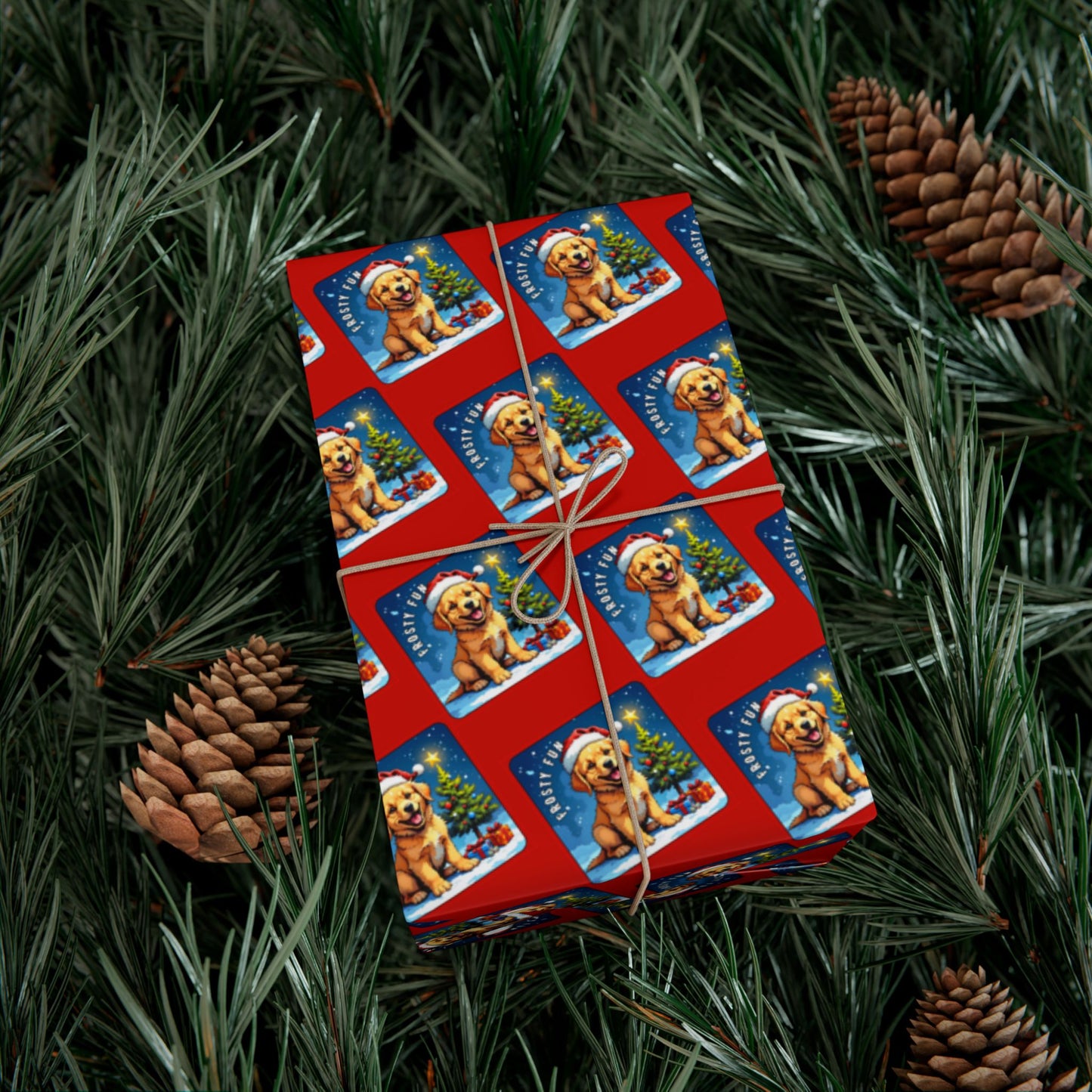 Holiday Puppy Pattern Gift Wrap Paper – Cute Dog Photo Christmas Wrapping Sheets