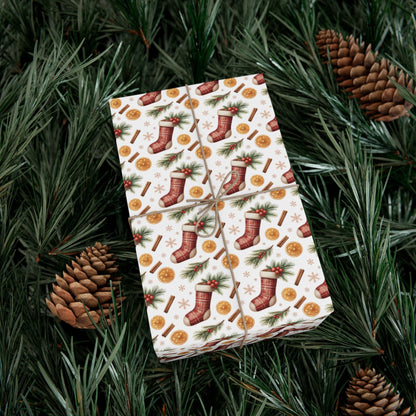 Christmas Stocking & Orange Slice Gift Wrap Paper - Holiday Wrapping Roll