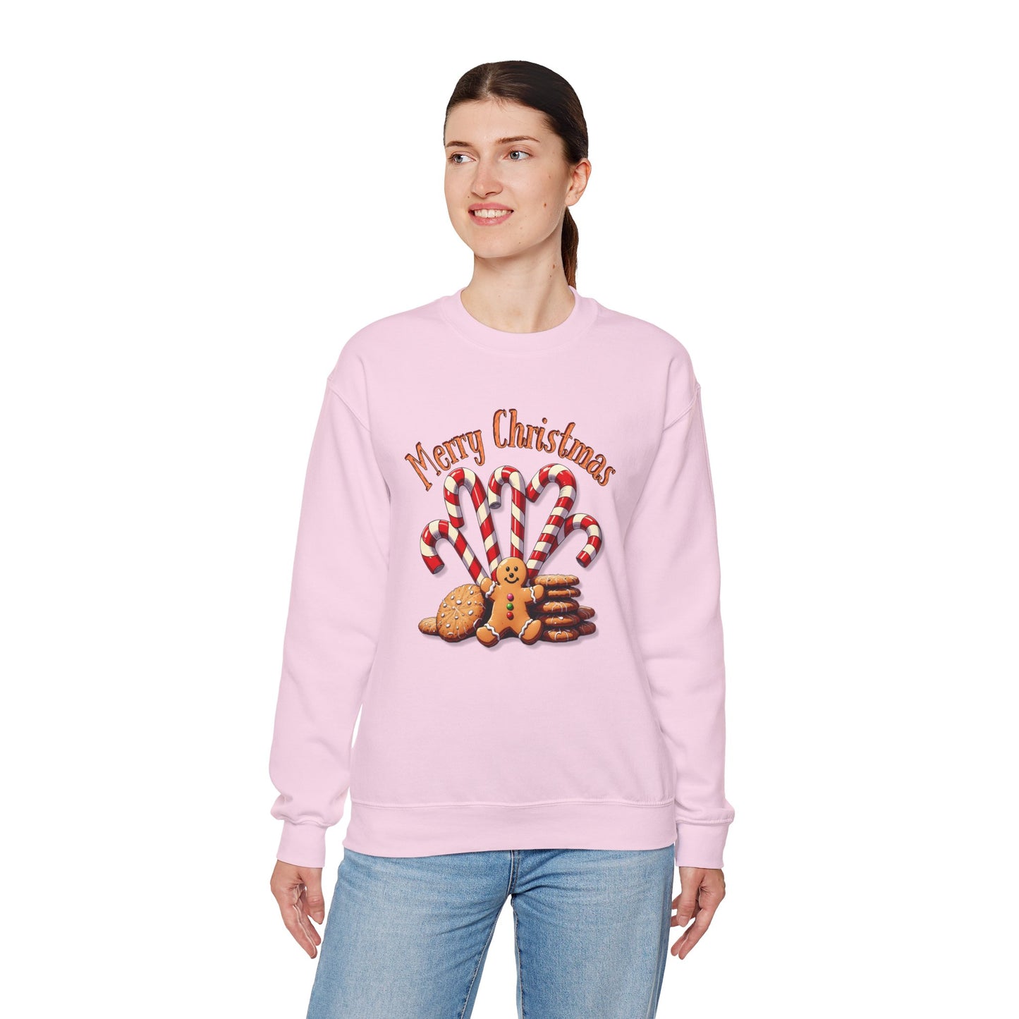 Christmas Candy Canes Crewneck Sweatshirt — "Merry Christmas" Gingerbread Holiday Sweater