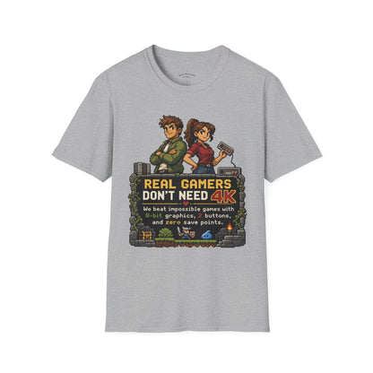 T-Shirt — Retro Pixel 'Real Gamers Don't Need 4K' Graphic Tee