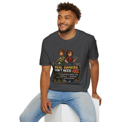 T-Shirt — Retro Pixel 'Real Gamers Don't Need 4K' Graphic Tee
