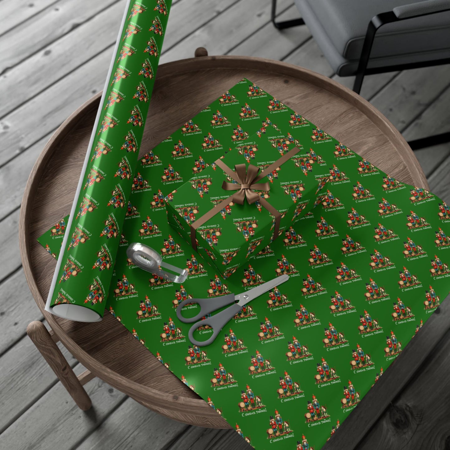 Christmas Tree Gift Wrap Paper — Holiday Green Wrapping Sheets with Ornament Tree Pattern