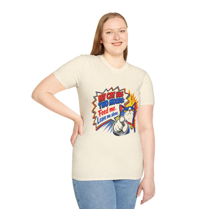 Cat T-Shirt — "My Cat Has Two Moods: Feed Me, Leave Me Alone" Funny Retro Comic Tee