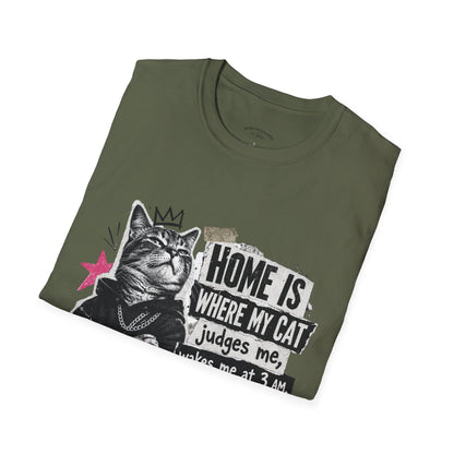 Cat T-Shirt — "Home Is Where My Cat Judges Me" Funny Graphic Tee