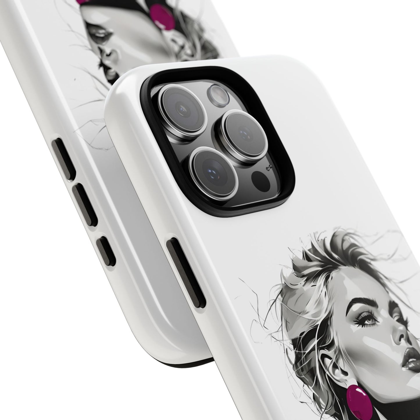 Phone Case — Chic Portrait with Pink Earrings (Stylish Protective Tough Case)