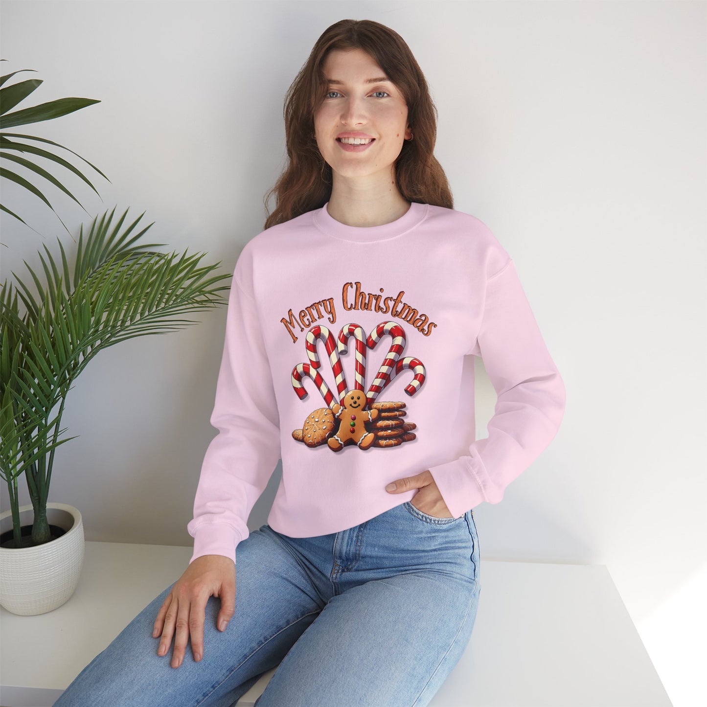 Christmas Candy Canes Crewneck Sweatshirt — "Merry Christmas" Gingerbread Holiday Sweater
