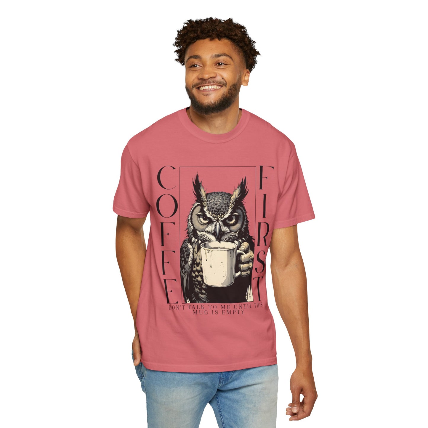 Coffee First Owl T-Shirt — Funny Morning Coffee Tee