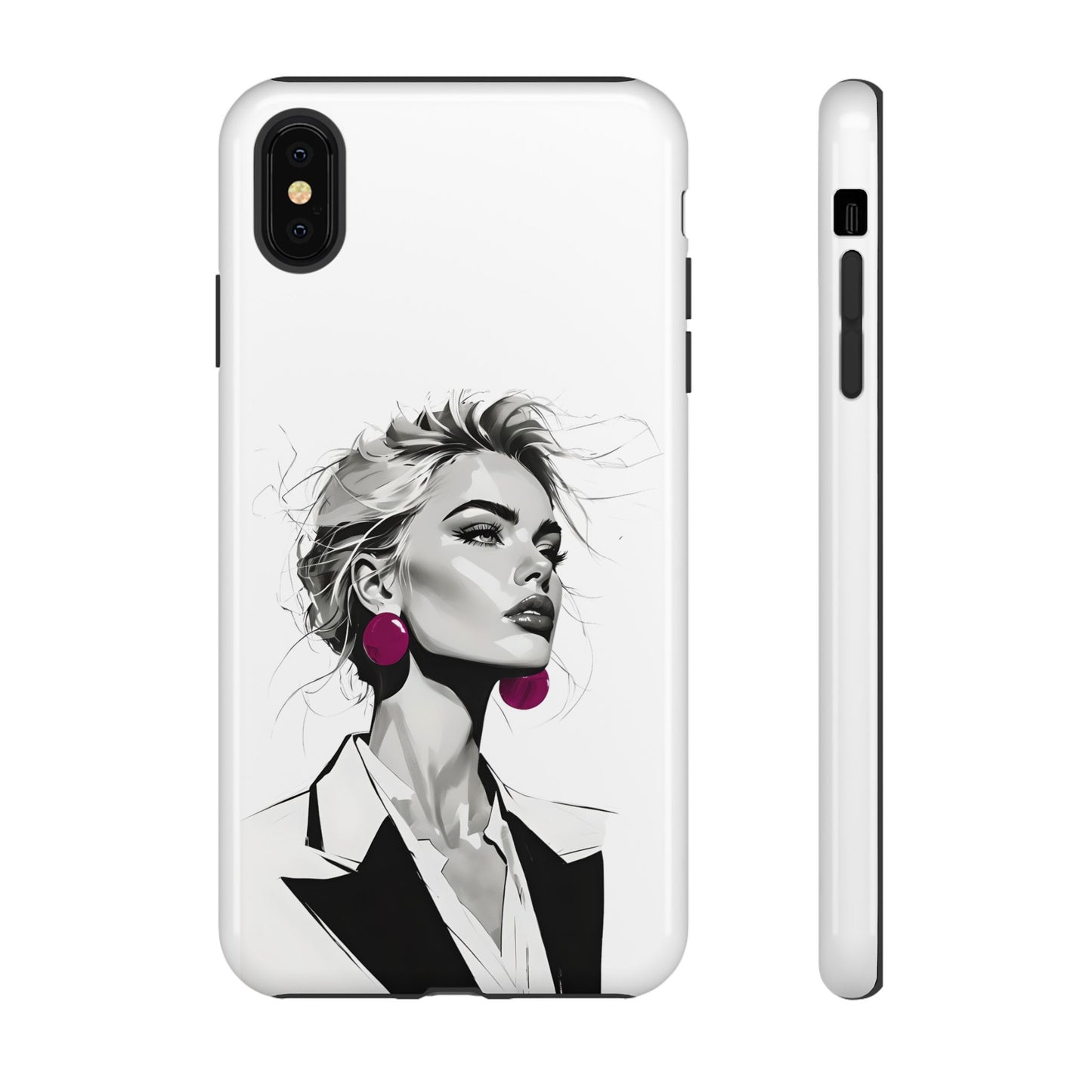 Phone Case — Chic Portrait with Pink Earrings (Stylish Protective Tough Case)