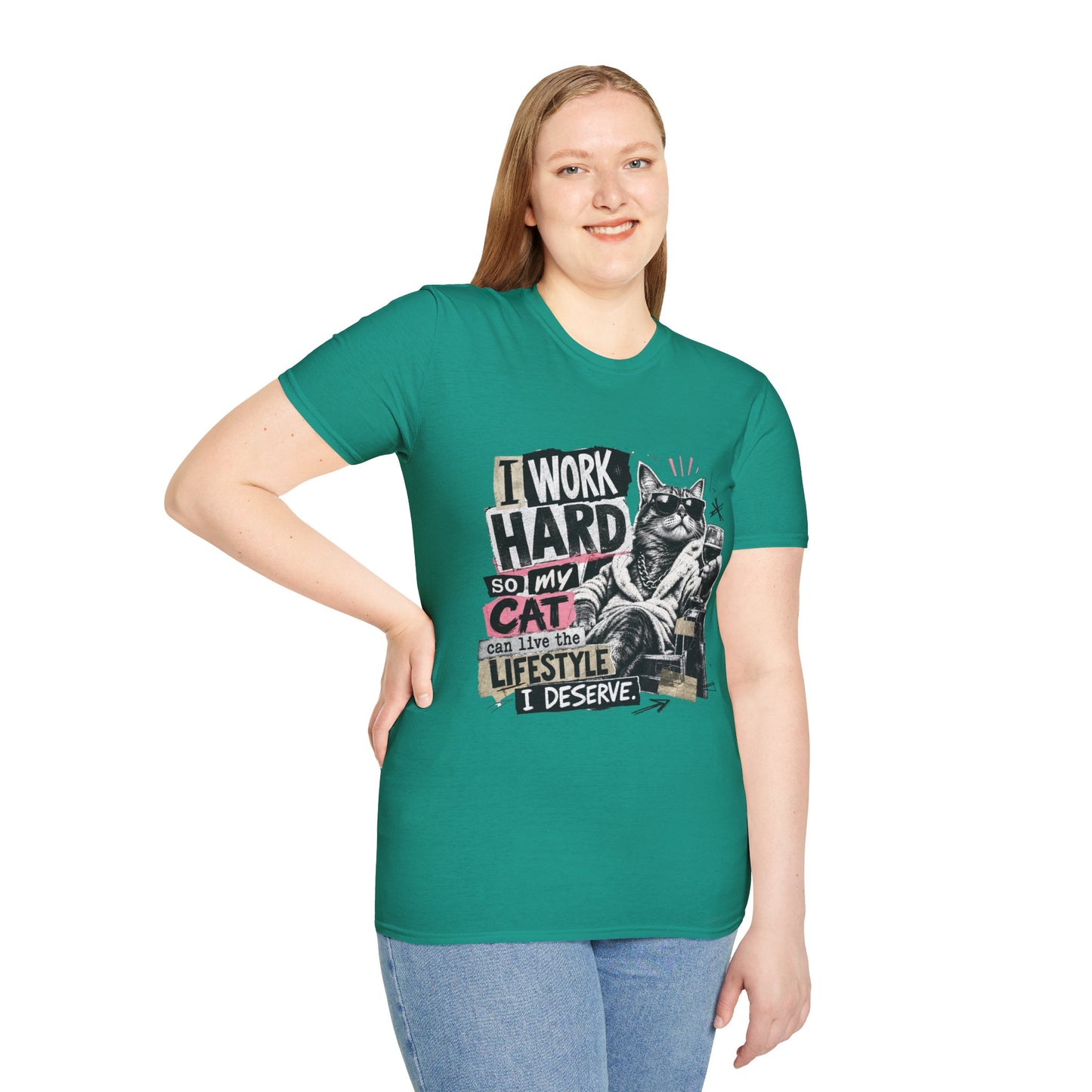 Cat Graphic T-Shirt — "I Work Hard So My Cat Can Live the Lifestyle I Deserve"