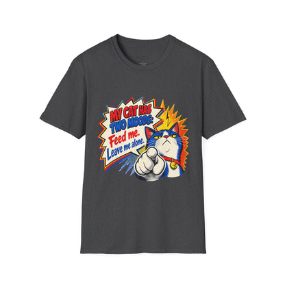 Cat T-Shirt — "My Cat Has Two Moods: Feed Me, Leave Me Alone" Funny Retro Comic Tee