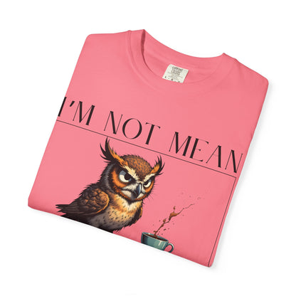 I'm Not Mean Owl T-Shirt — Funny Coffee Owl Tee for Coffee Lovers