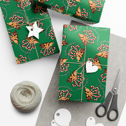 Gift Wrap Paper — Green Gingerbread & Candy Cane Pattern (Holiday Wrapping)