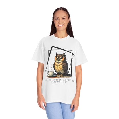 Owl & Coffee Graphic T-Shirt — 'A Day to Coffee and Contemplate'