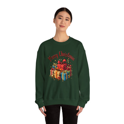 Christmas Crewneck Sweatshirt — "Merry Christmas" with Festive Gift Pile