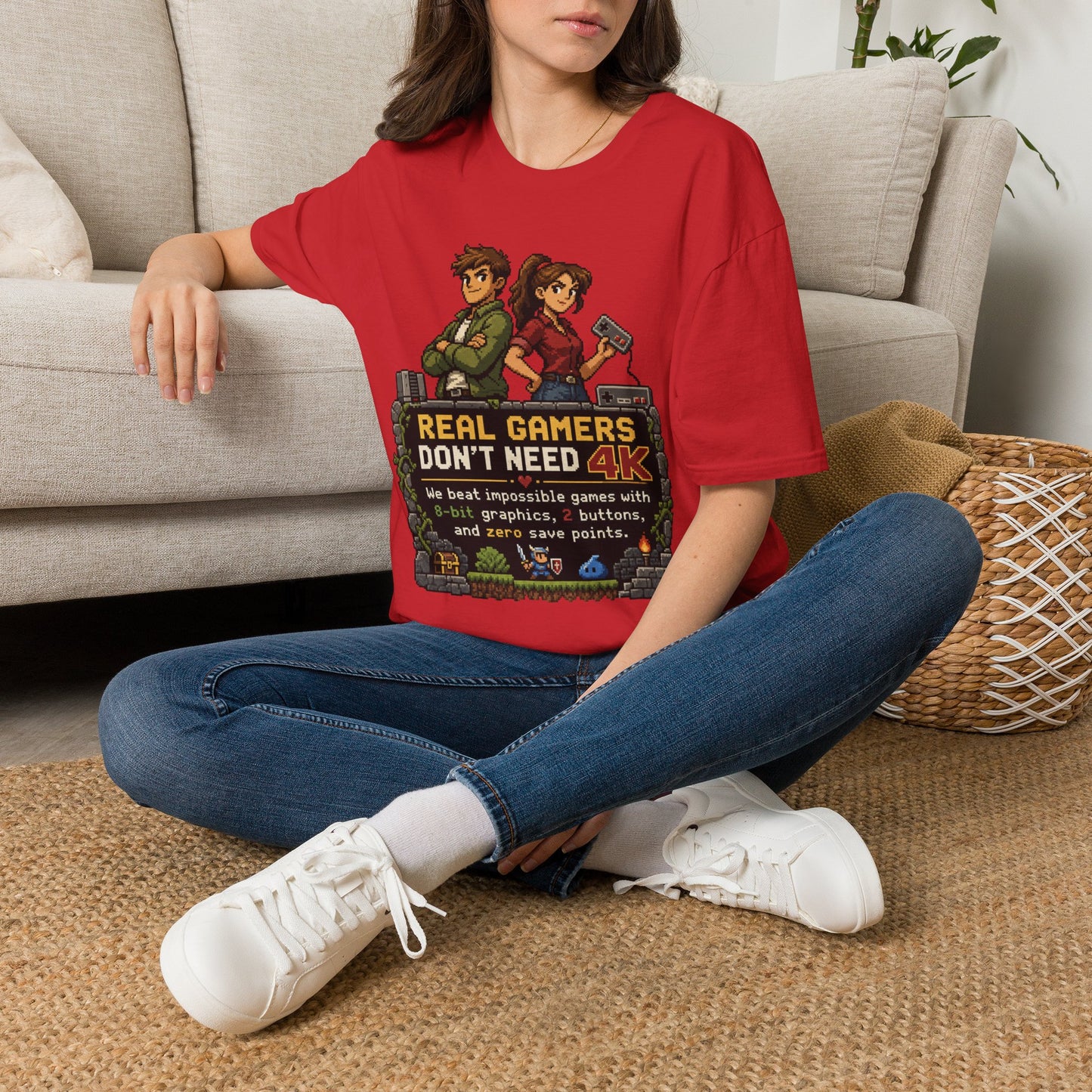 T-Shirt — Retro Pixel 'Real Gamers Don't Need 4K' Graphic Tee