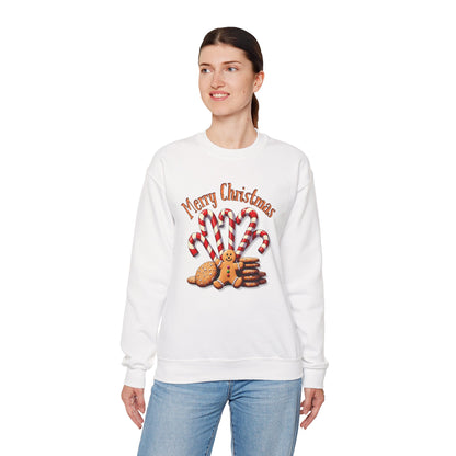 Christmas Candy Canes Crewneck Sweatshirt — "Merry Christmas" Gingerbread Holiday Sweater