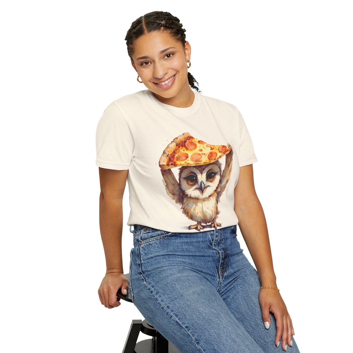 Pizza Time Owl T-Shirt — Cute Owl Holding Pizza Slice Graphic Tee