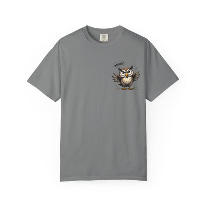 Witty Owl Graphic Tee — "Whooo?" Cute Cartoon Owl T-Shirt