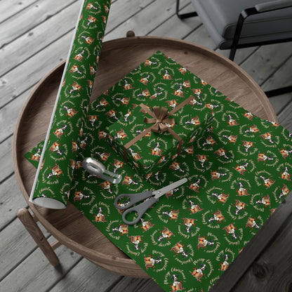 Christmas Dog Wreath Gift Wrap Paper