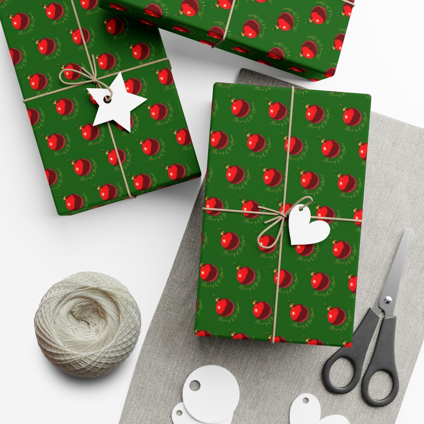 Wrapping Paper (Green with Red Ornaments)