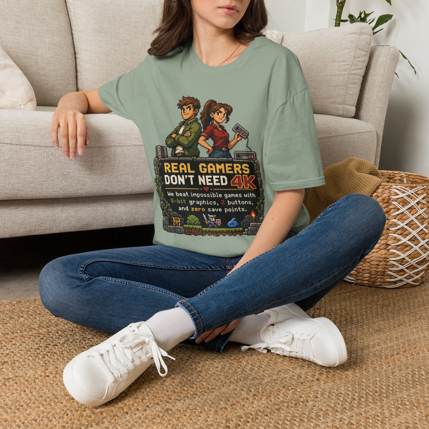 T-Shirt — Retro Pixel 'Real Gamers Don't Need 4K' Graphic Tee