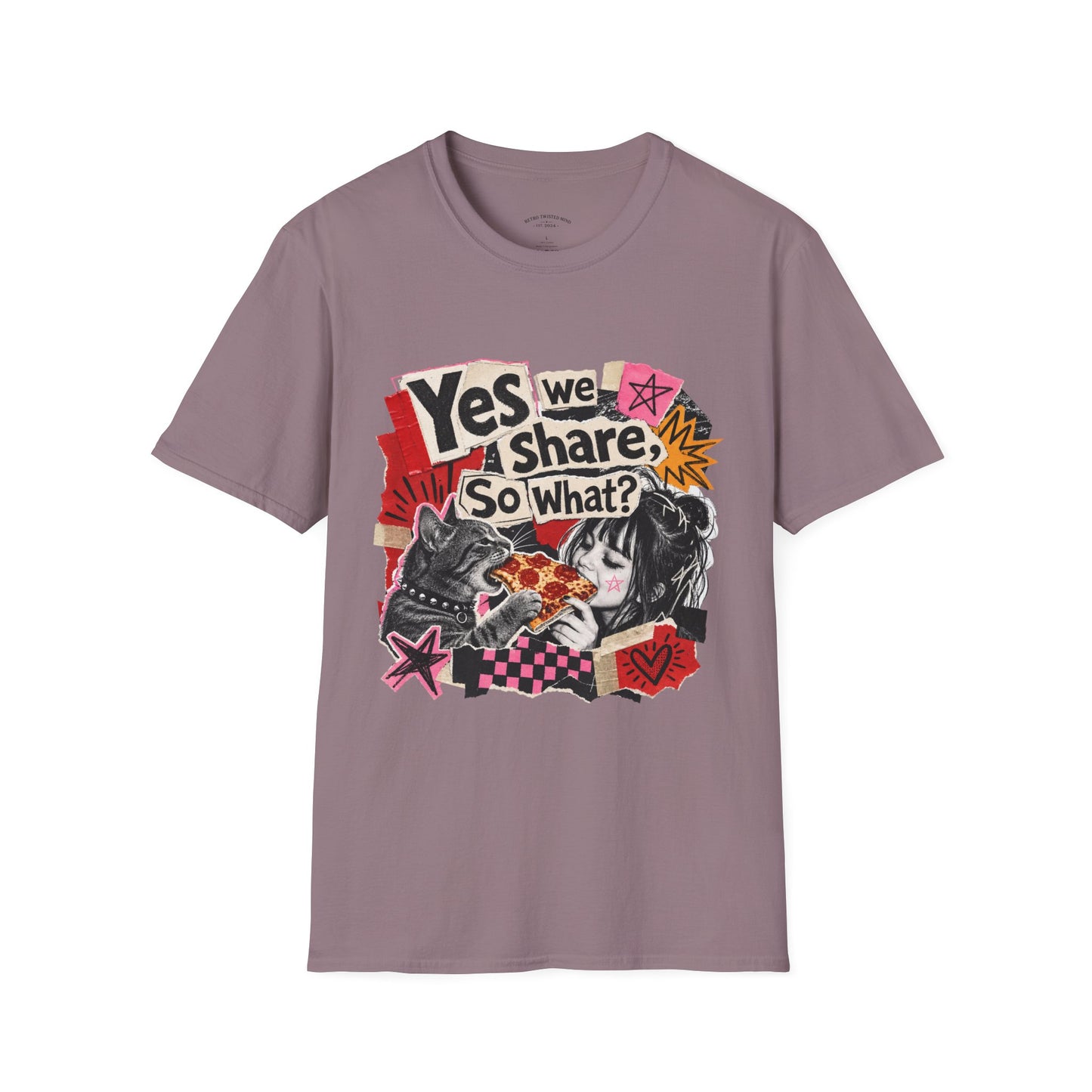 T-Shirt — "Yes We Share, So What?" Retro Collage Graphic Tee